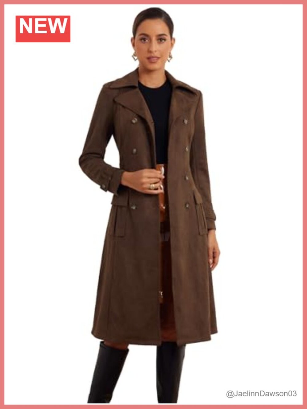 Faux Suede Trench Coat Lapel Collar Fall Winter Jacket
